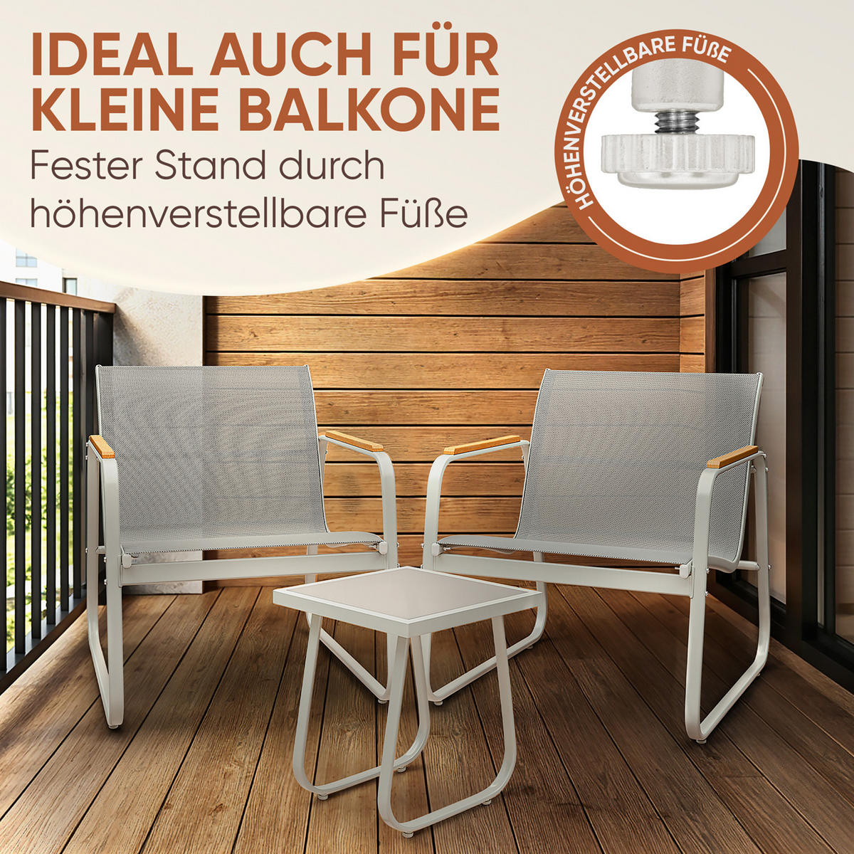GARTENMÖBEL 3er Set, 2 Sessel und 1 Tisch, Grau - Grau, Metall - Blumtal