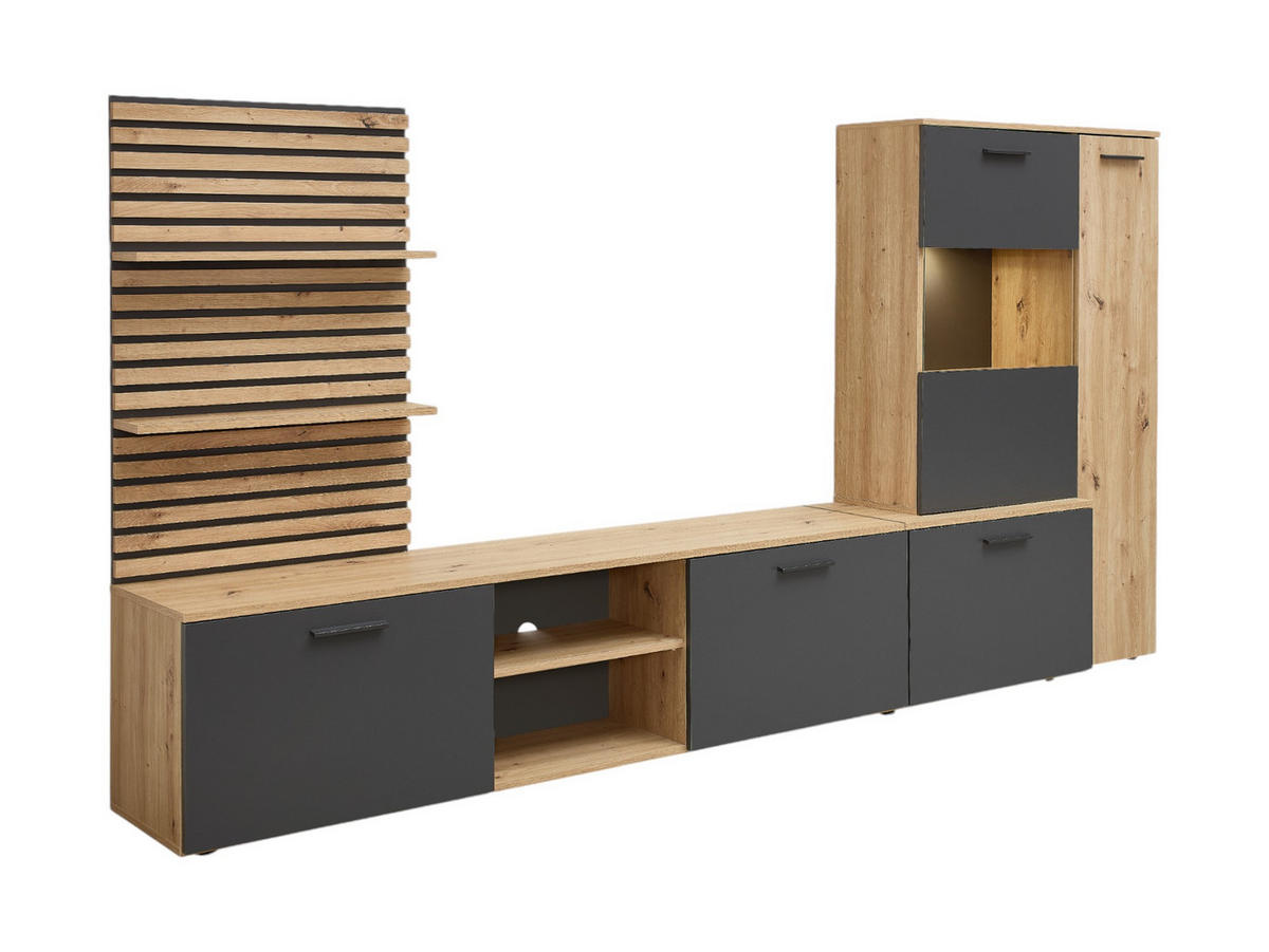 WOHNWAND 250/135/38 cm in Anthrazit, Eiche Artisan - Anthrazit/Eiche Artisan, Holz (250/135/38cm) - moebel dich auf