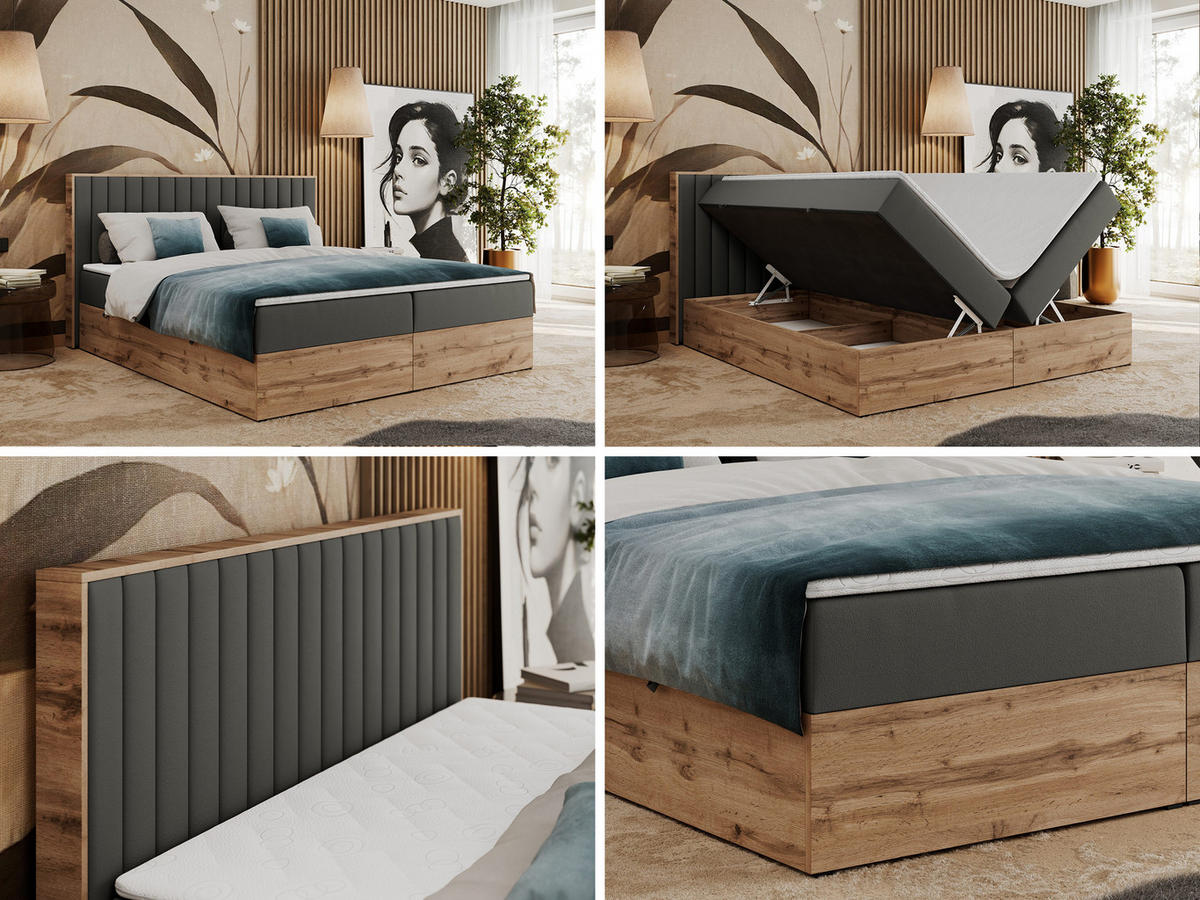 BOXBETT ALBERO 4 - 140/200 Dunkelgrau Kunstleder - H3 - Dunkelgrau, Holz/Textil (140/200cm) - MKS