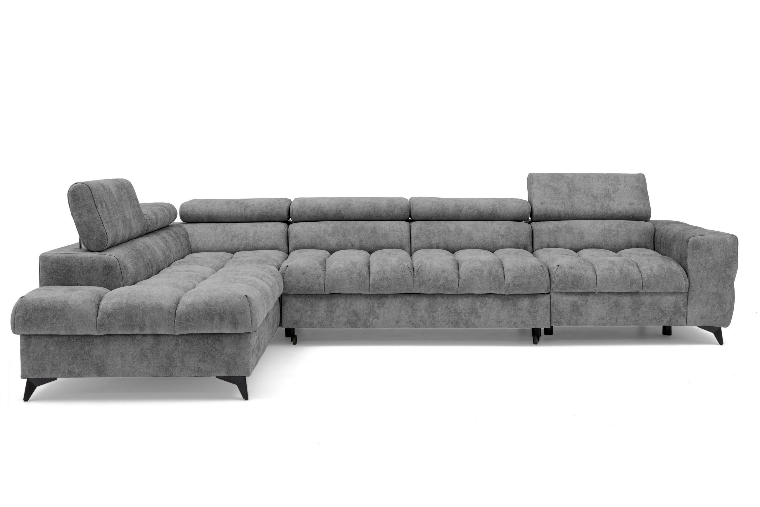 ECKSOFA PUDDING MAXI L Links mit Schlaffunktion 125x195 Velours Grau - Schwarz/Grau, Holz/Textil (350/203cm) - Muffo