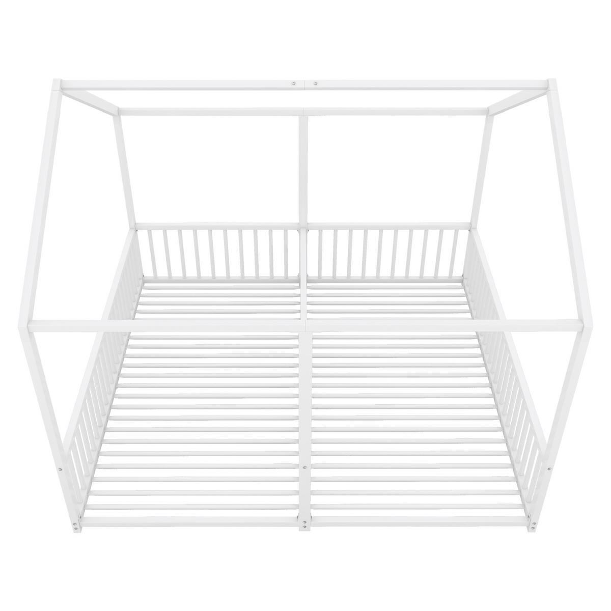 HAUSBETT 90/200 cm Weiß mit Geländer, Hausmodellierung - Weiß, Metall (90/200cm) - Oxeza