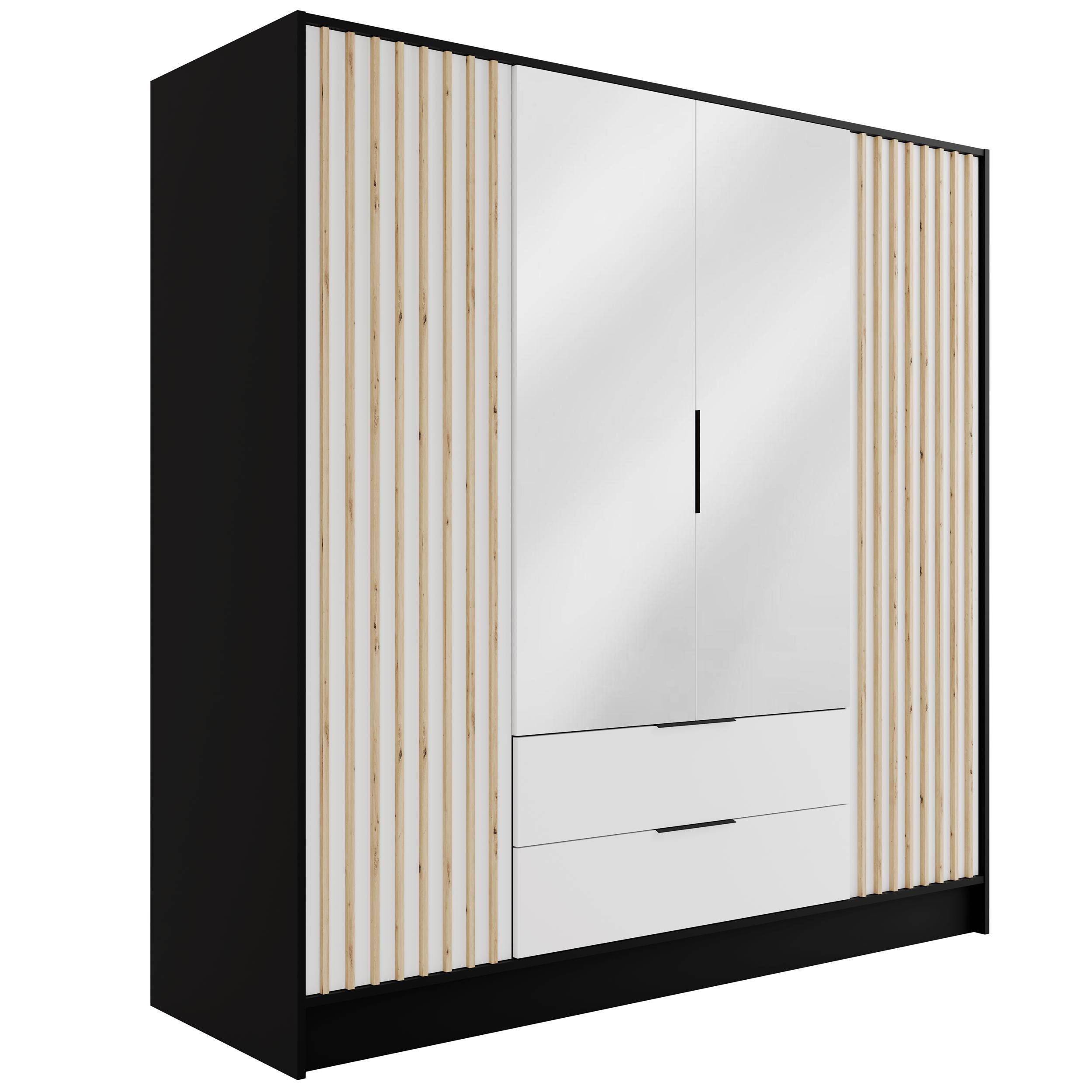 Altdecor Kleiderschrank Schwarz, Weiß, Eiche Artisan 200x200x51 cm