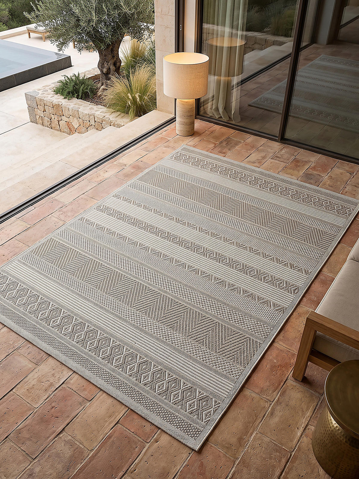 TEPPICH Flachgewebe ESERA Gestreift Polypropylen Beige 140 x 200 cm - Beige, Textil (140/200cm) - KADIMA DESIGN