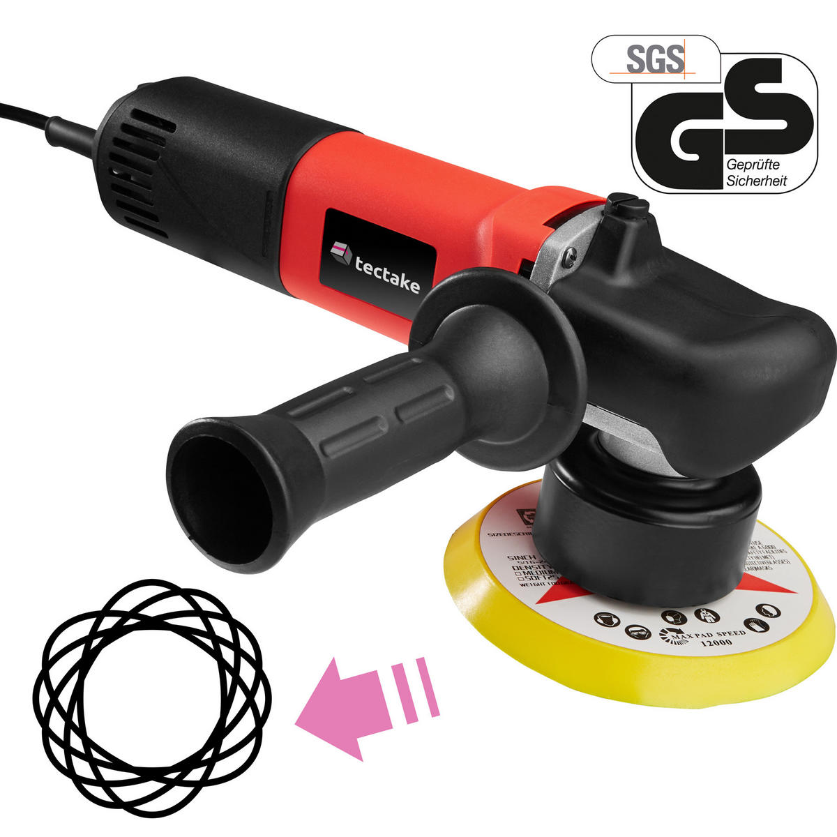 POLIERMASCHINE 5er Set Exzenter, inklusive 2 Ersatzkohlen und Transportkoffer,rot - Rot, Metall (31/8/120cm) - tectake