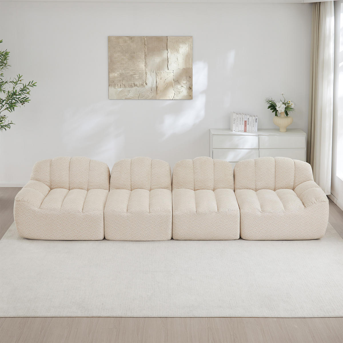4-SITZER SOFA Granulierte Fleece Beige & Weiß - Beige, Textil (366/79/104cm) - WISHDOR