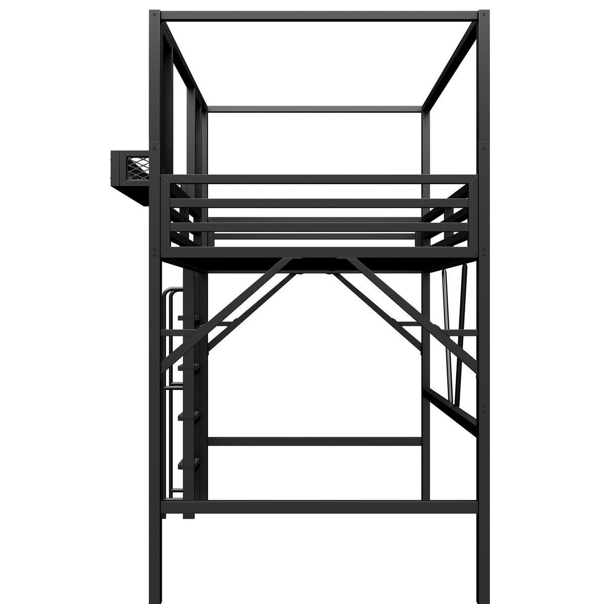 HOCHBETT aus Metall und MDF 90x200 cm Schwarz mit Dachdesign, Leiter und Ablagefach - Schwarz, Metall (90/200cm) - Modfu