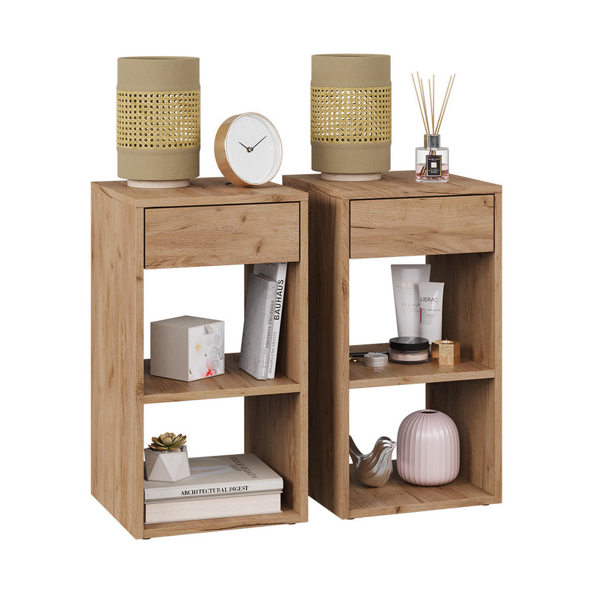 NACHTTISCH Dany Goldkraft Eiche 2er Set - Honigeiche, Holzwerkstoff (35/65/35cm) - Vicco