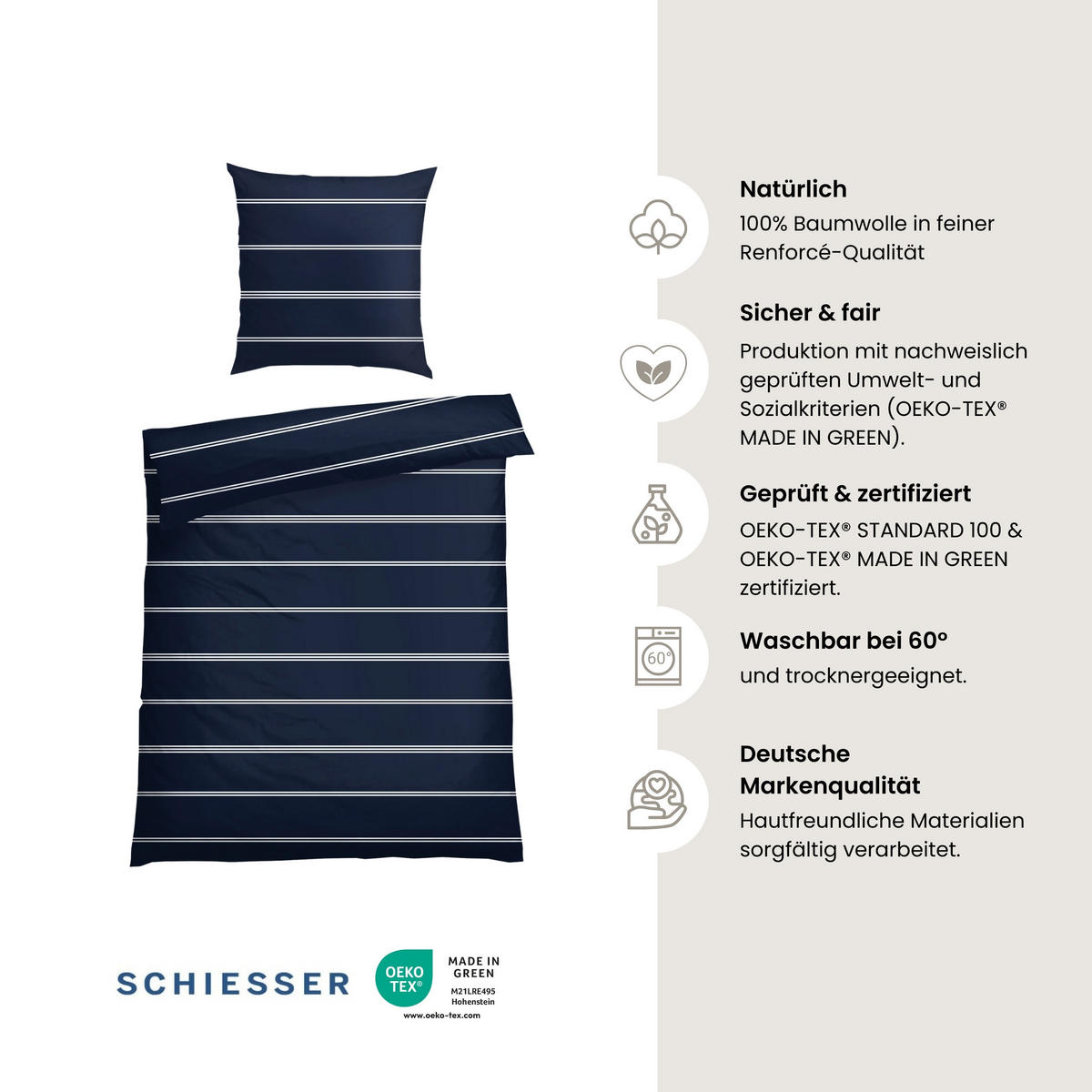 BETTWÄSCHESET Matteo - Renforcé - 2-teilig - 135 x 200 cm - Dunkelblau - Dunkelblau, Textil (135/200cm) - SCHIESSER