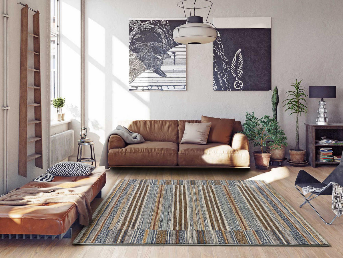 VINTAGE-TEPPICH Blau Samarkand 100/150 cm - Blau/Multicolor, Naturmaterialien/Textil (100/150cm) - Atticgo