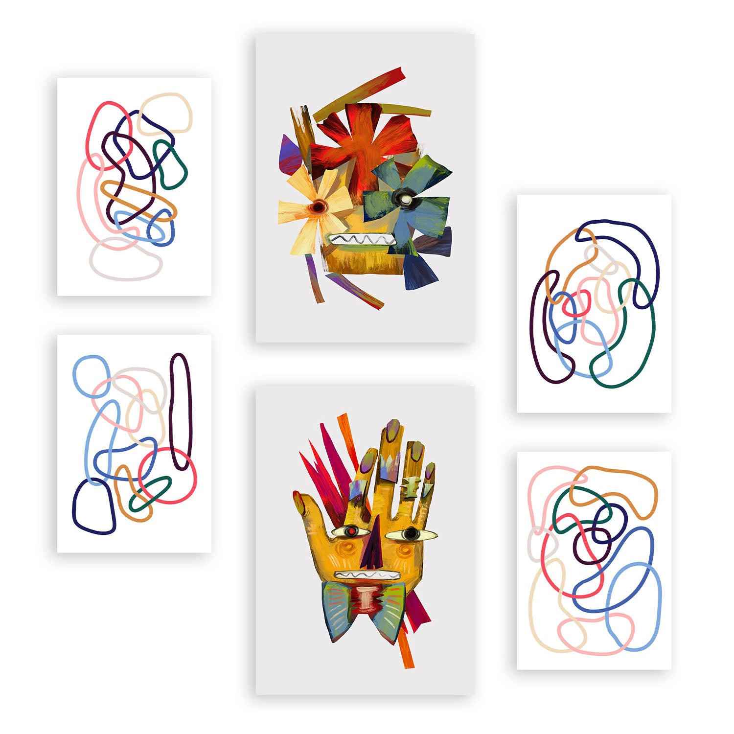 POSTER Set Mit 6 Handte Kunst In Blume Zusammenfassung Ästhetische Dekorative Gemälde Für Ihr Wohnzimmer, Schlafzimmer, Zuhause A3 & A4 Rahmenlos - Klar, Papier (29/3cm) - Nacnic