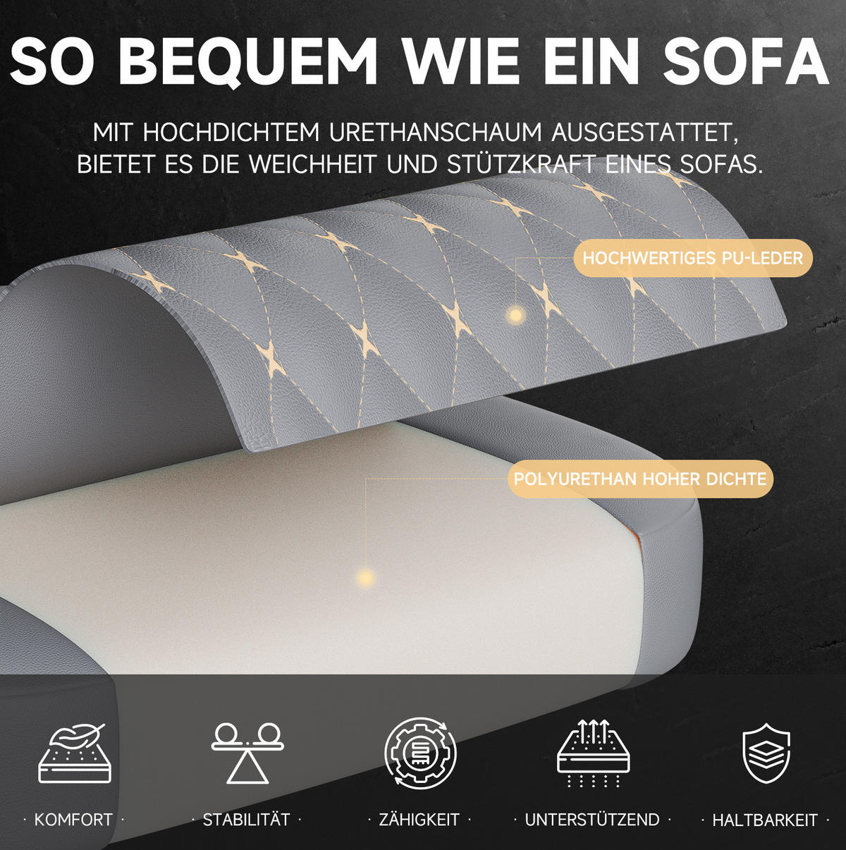 GAMING-STUHL ergonomisch verstellbar Leder Grau mit Fußstütze - Grau, Kunststoff (63/120.5/58.5cm) - Meubliv