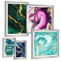 BILDER SET 5er Set - 50x50 cm & 20x30 cm & 40x60 cm Silberner Rahmen - Abstrakte Muster in Rosa, Grün und Blau - Silberfarben, Kunststoff (40/60cm) - TULUP