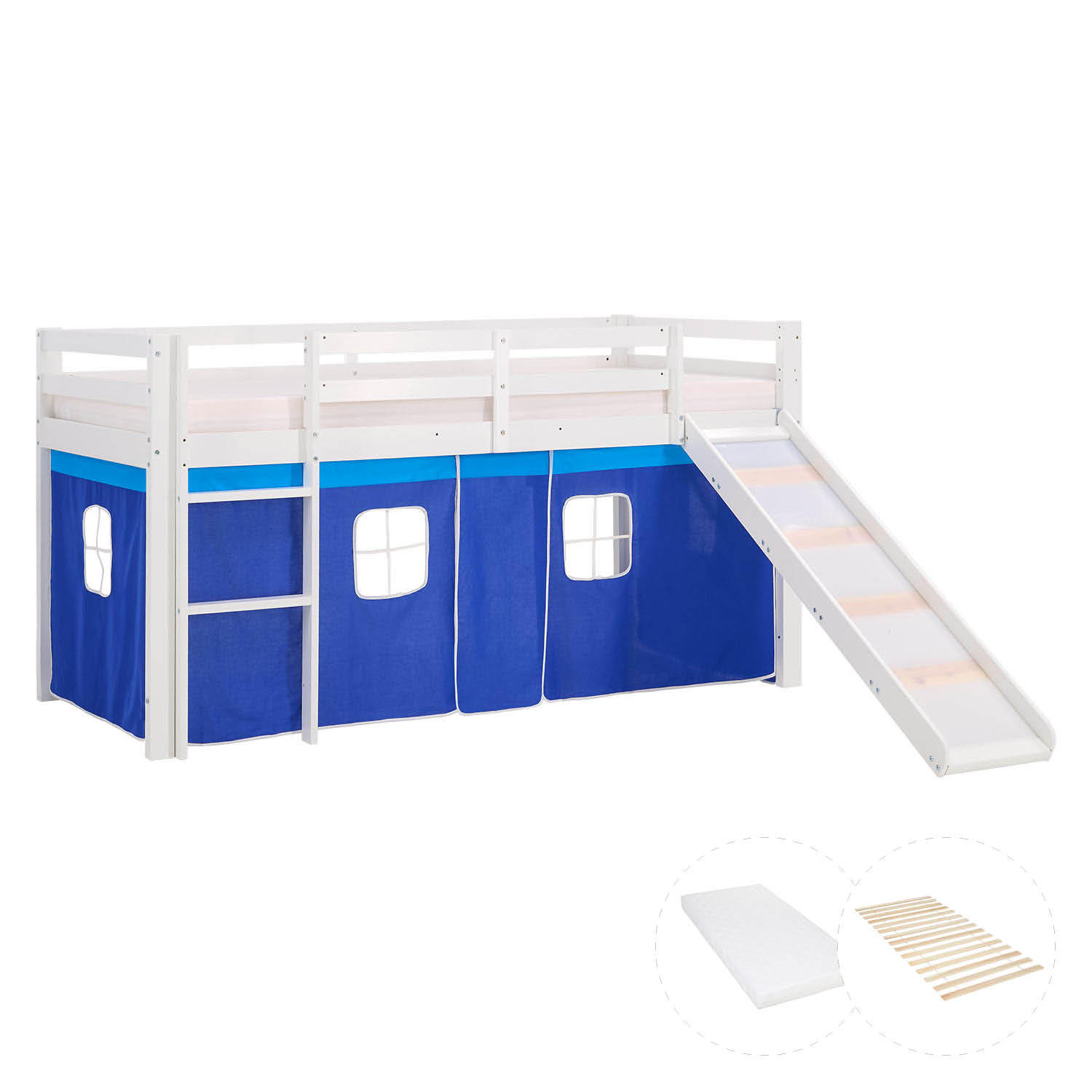 HOCHBETT 90/200 cm im blau mit Lattenrost + Matratze - Blau/Weiß, Holz - Homestyle4u