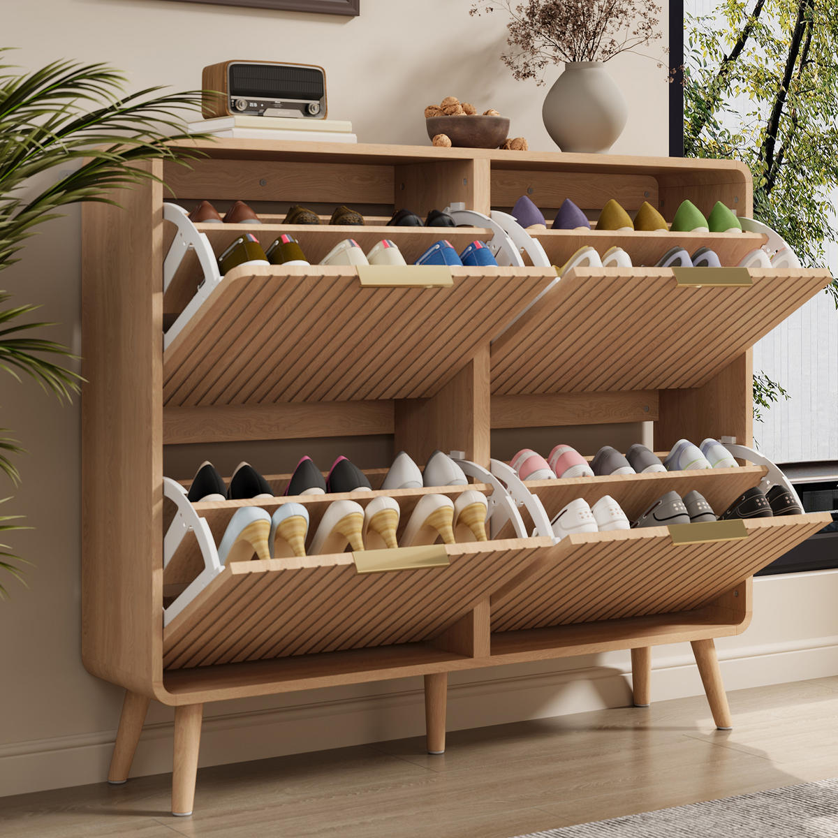 SCHUHSCHRANK Holzoptik für 18–24 Paar Schuhe - Naturfarben, Holzwerkstoff (105/90/24cm) - FLIEKS