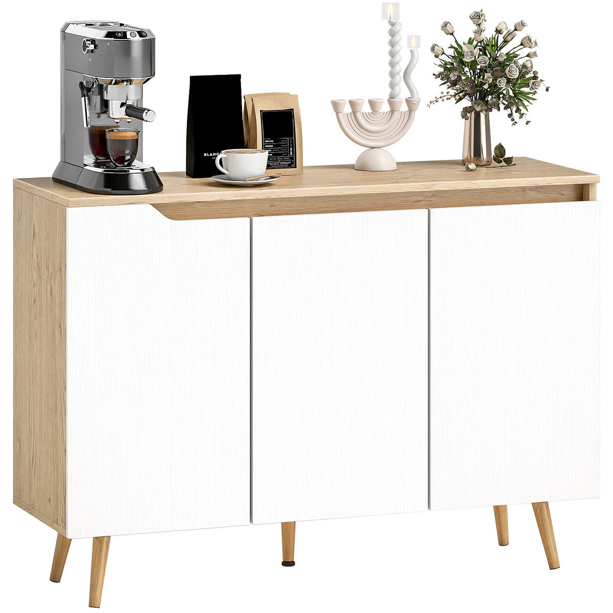 SIDEBOARD DE-11301 3 Türen, verstellbare Böden Weiß/Eiche - Eichefarben, Holzwerkstoff (107/76.5/35cm) - ComfortXL