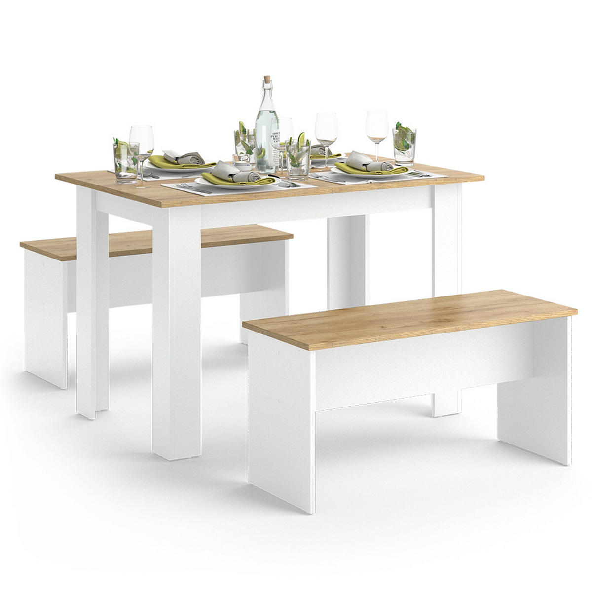 ECKBANKGRUPPE Sentio Weiß/Goldkraft Eiche 112 x 73.6 cm mit 2 Bänken - Honigeiche/Weiß, Holzwerkstoff (112/73/73.6cm) - Vicco