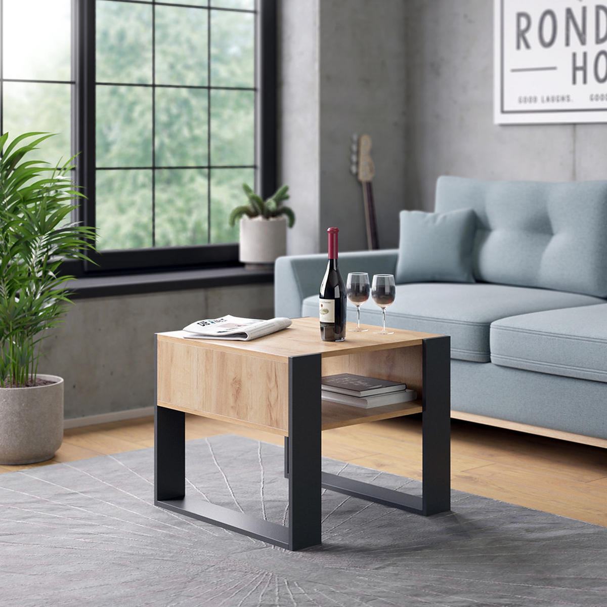 COUCHTISCH Anthrazit 59.2 x 50.6 cm - Honigeiche/Anthrazit, Holzwerkstoff (50.6/59.2/62.4cm) - Vicco