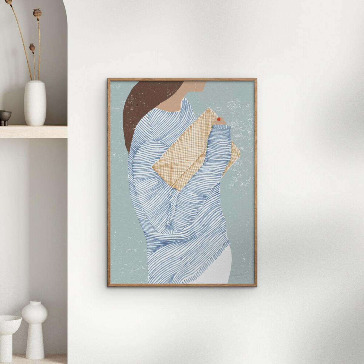 POSTER mit Rahmen Wild Apple - Striped I - Blau/Eichefarben, Holz/Papier (70/100cm) - Poster&Frame