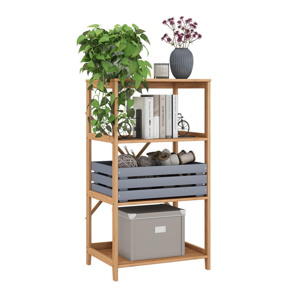 BÜCHERREGAL Novaro Bambus 48.3 x 87.9 cm mit 4 offenen Fächern - Grün, Holzwerkstoff (48.3/87.9/35.5cm) - Vicco
