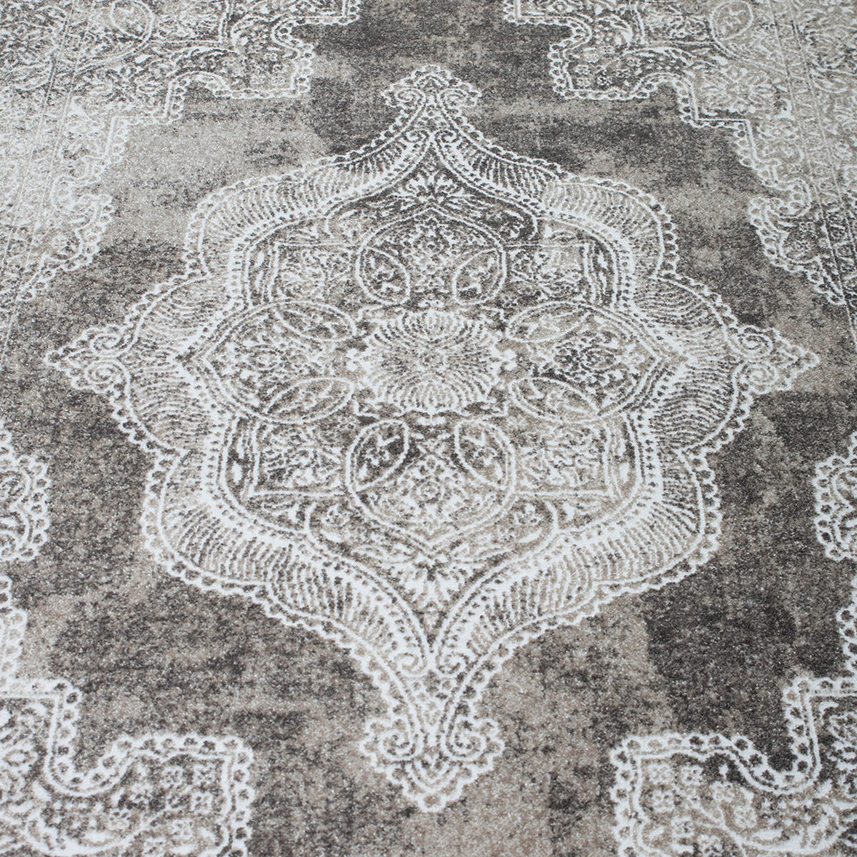 VINTAGE-TEPPICH Victoria Hoch-Tief-Effekt Medallion Muster beige 80 x 150 cm - Beige/Creme, Kunststoff/Textil (80/150cm) - oKu-Tex