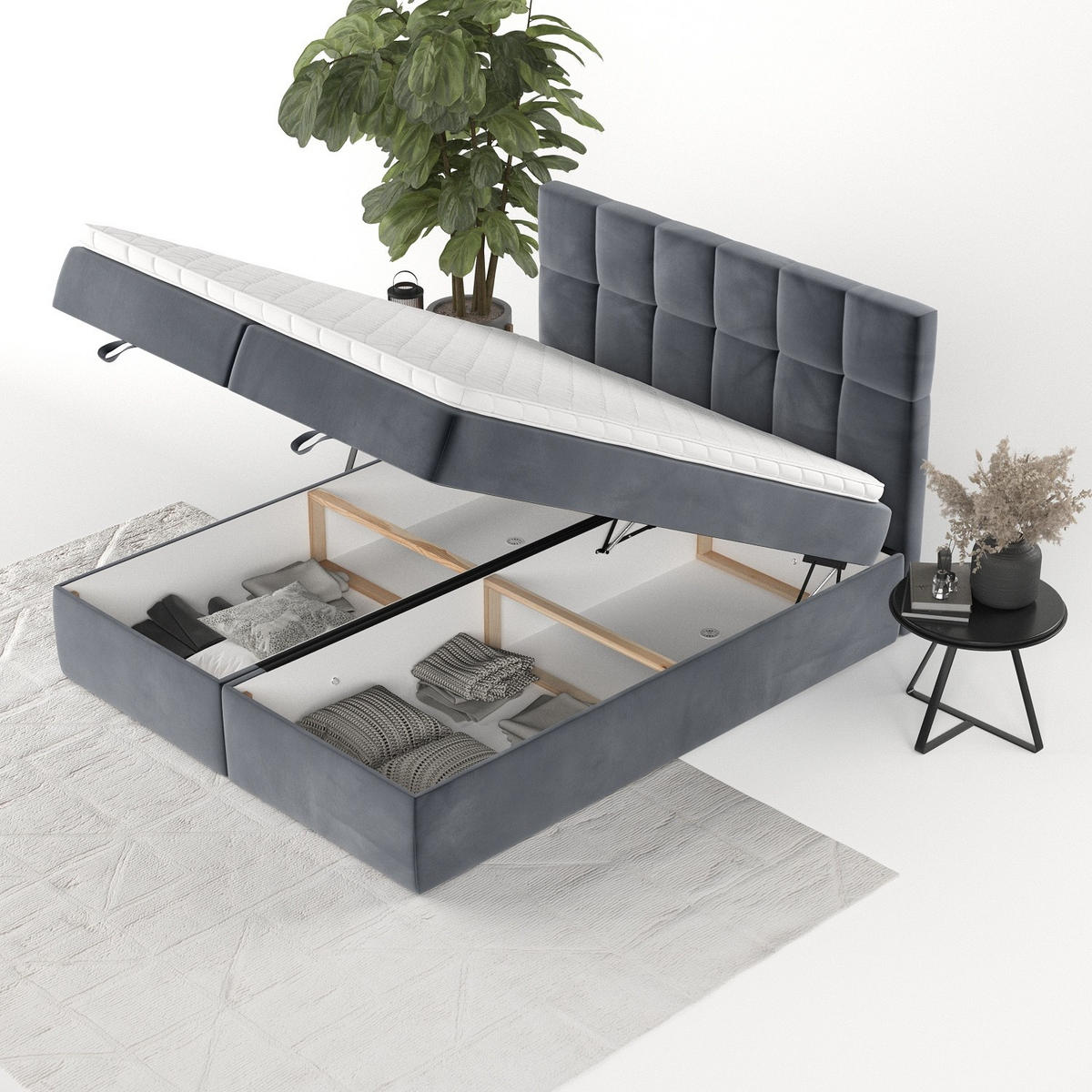 BOXBETT Savio 180/200 cm Dunkelgrau im Kronos Stoff - Dunkelgrau/Schwarz, Holz/Holzwerkstoff (180/200cm) - AltaBeds