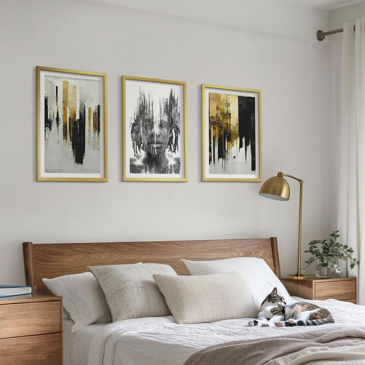 WANDBILDER 3er Set - 40x60 cm Goldrahmen - Kontrastierende abstrakte Porträts - Goldfarben, Kunststoff (40/60cm) - ArtPrintCave