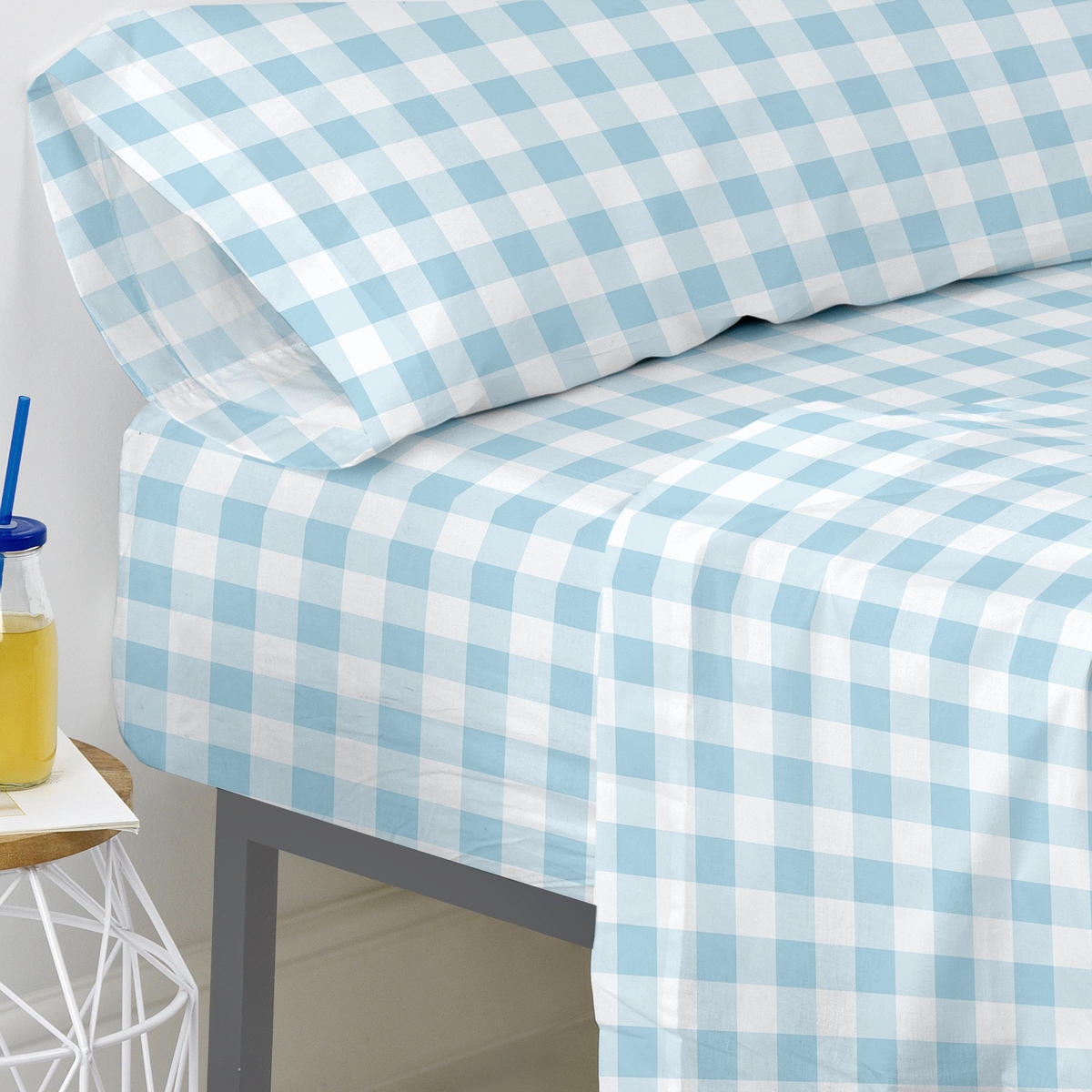SPANNBETTTUCH vichy 105x200x32 cm blau - Blau, Textil (105/200cm) - Happy Friday