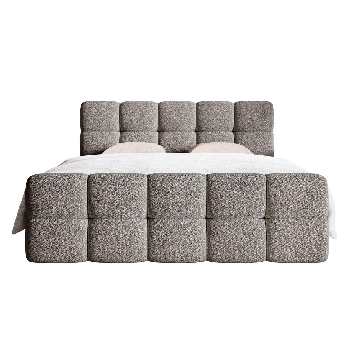 BOXBETT Cloudy Grau mit Bouclé-Bezug 140x200 cm - Schwarz/Grau, Holz/Textil (140/200cm) - Selsey