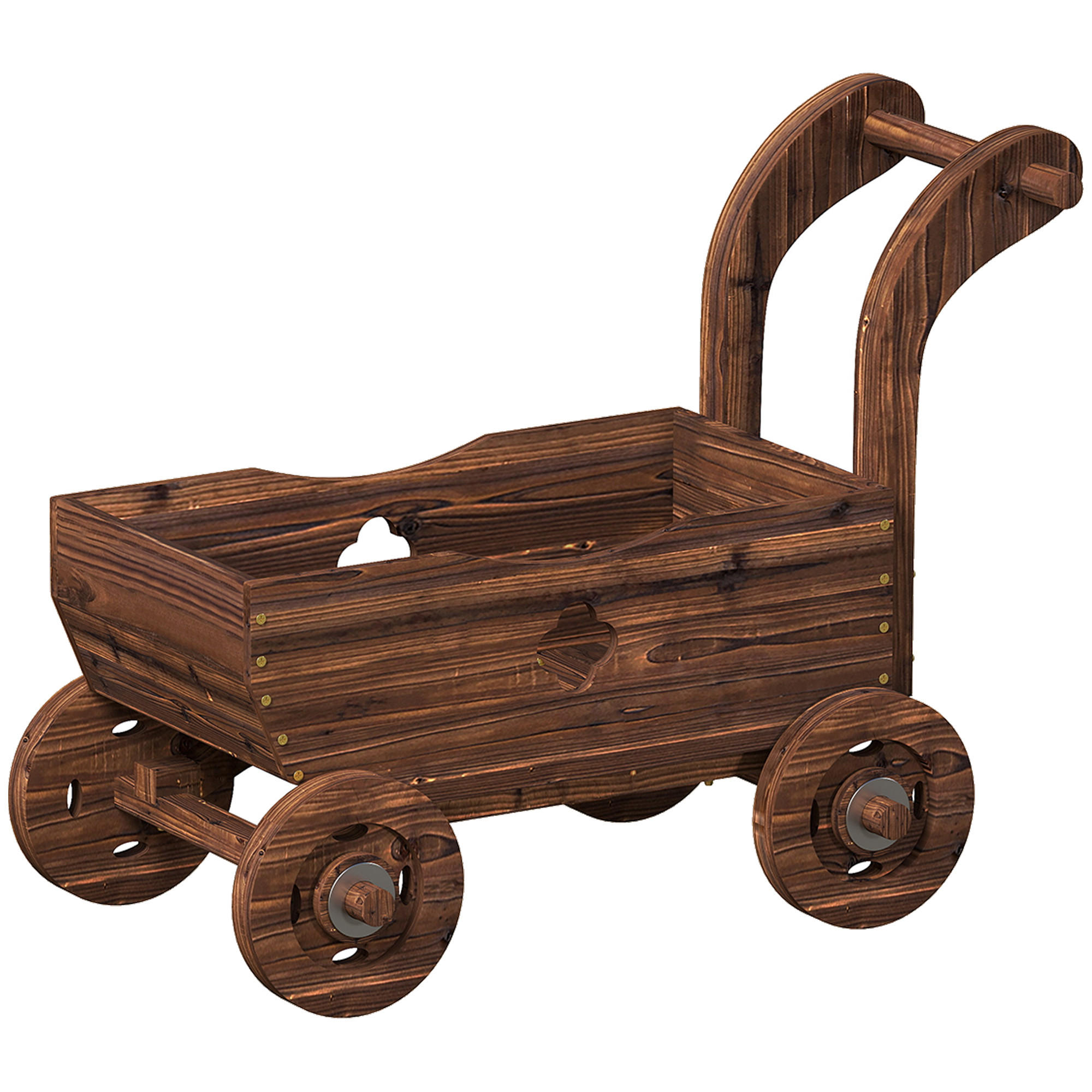 HOCHBEET Holz, Pflanzbeet in Wagenform Frühbeet mit 4 Rädern Griff Gartenbeet - Braun, Holz (38/52/68cm) - Outsunny