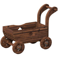 HOCHBEET Holz, Pflanzbeet in Wagenform Frühbeet mit 4 Rädern Griff Gartenbeet - Braun, Holz (38/52/68cm) - Outsunny