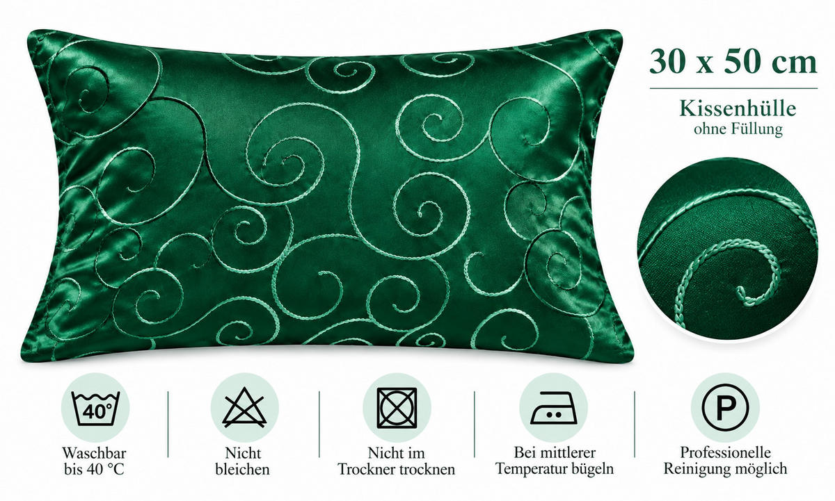 KISSENBEZUG 30x50 cm Dunkelgrün Damast Circle - Dunkelgrün, Textil (30/50cm) - TiborTex