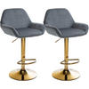 BARHOCKER 2er Set Samt dunkelgrau - Dunkelgrau/Goldfarben, Textil/Metall (51/89/52cm) - CLP