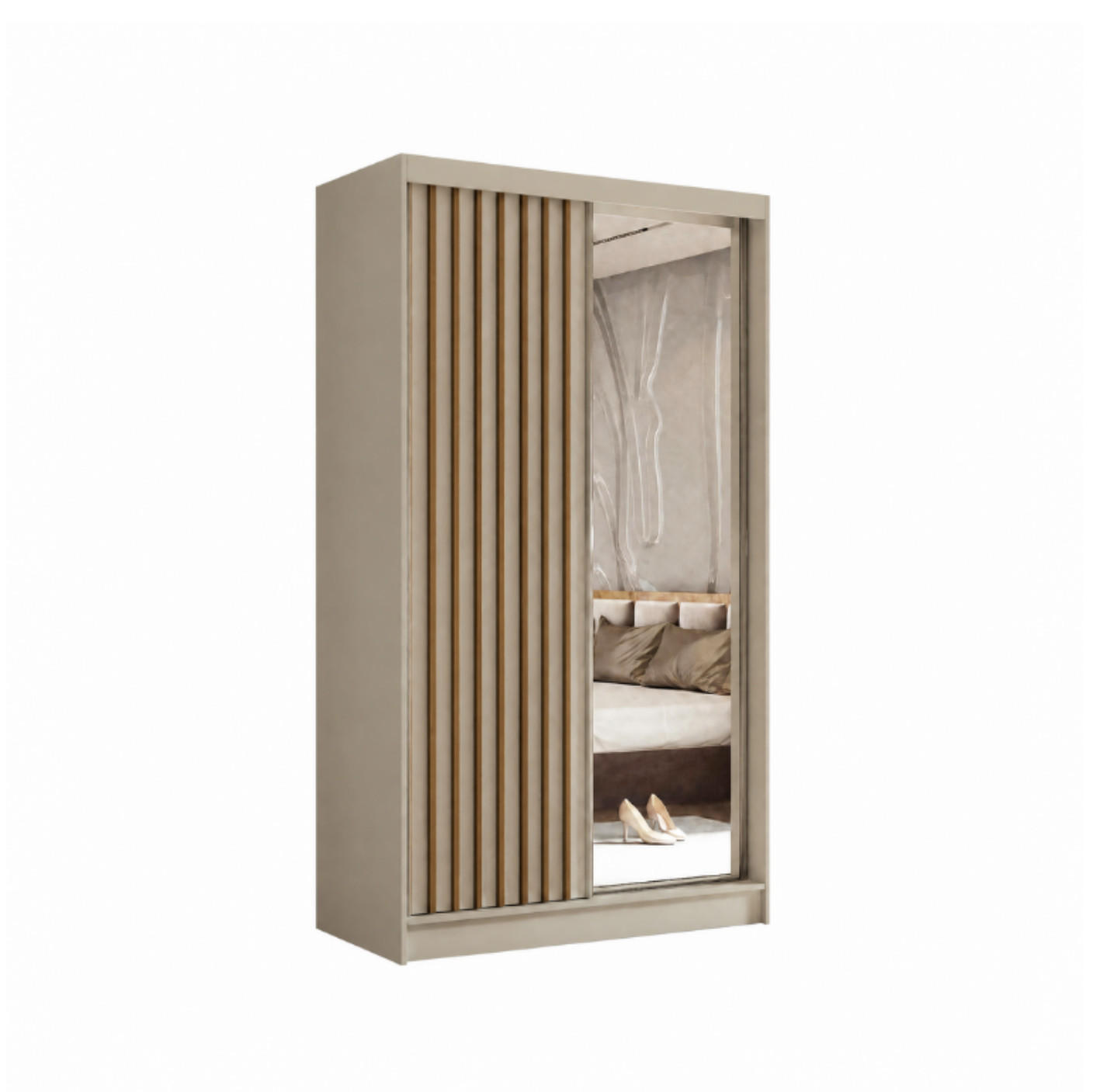 SCHWEBETÜRENSCHRANK Erika 120 cm mit Lamellen und Spiegel 2-türig, kaschmir, artisan - Kaschmir/Eiche Artisan, Kunststoff (120/216/51cm) - Margaret Hadas24