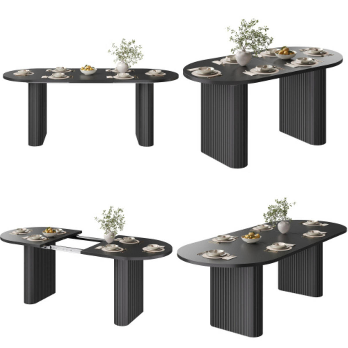 ESSTISCH Ausziehbarer120-160×80×75,5 cm aus MDF und Metall mit strukturierten Metallbeinen, schwarz - Schwarz, Holzwerkstoff (160/80/75.5cm) - Luhomfu