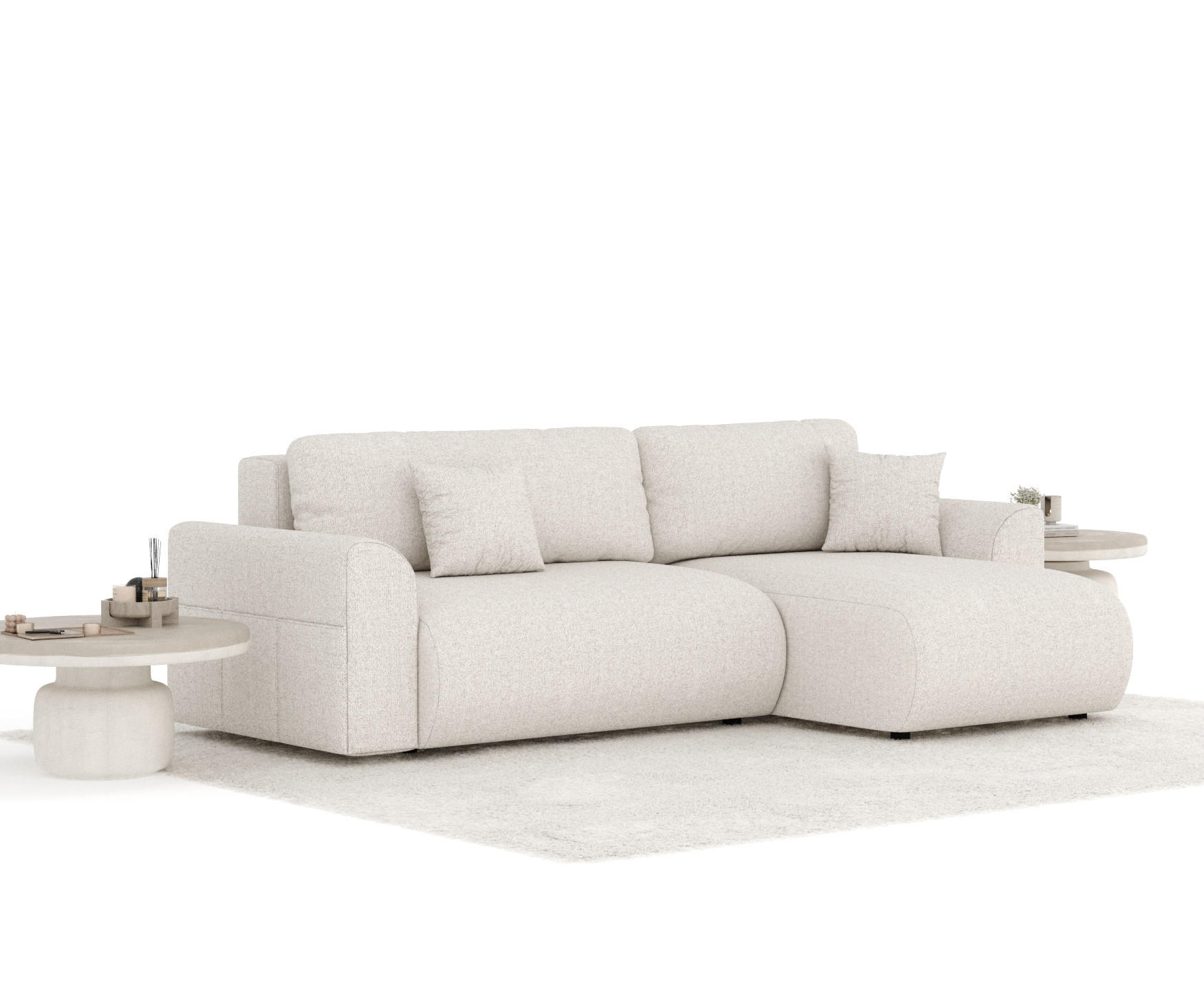 ECKSOFA MIT SCHLAFFUNKTION Bodega Beige Webstoff - Beige/Schwarz, Holz/Holzwerkstoff (235/138cm) - Maison de Reve