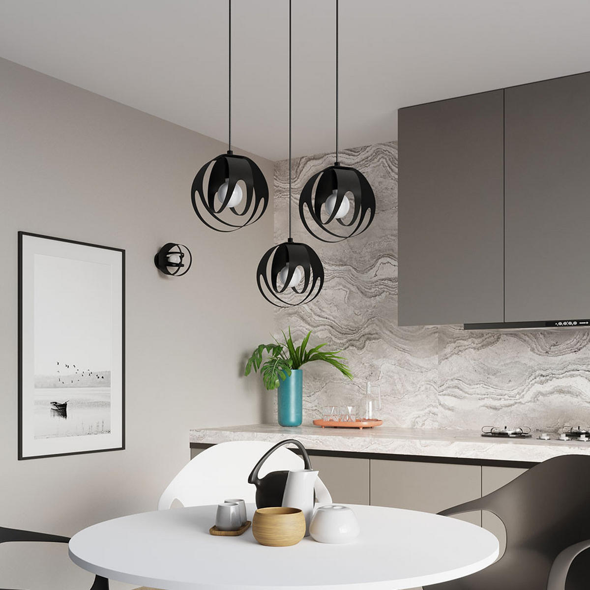 DECKENLEUCHTE Metall Schwarz Gemustert - Schwarz, Metall (16/16/21cm)