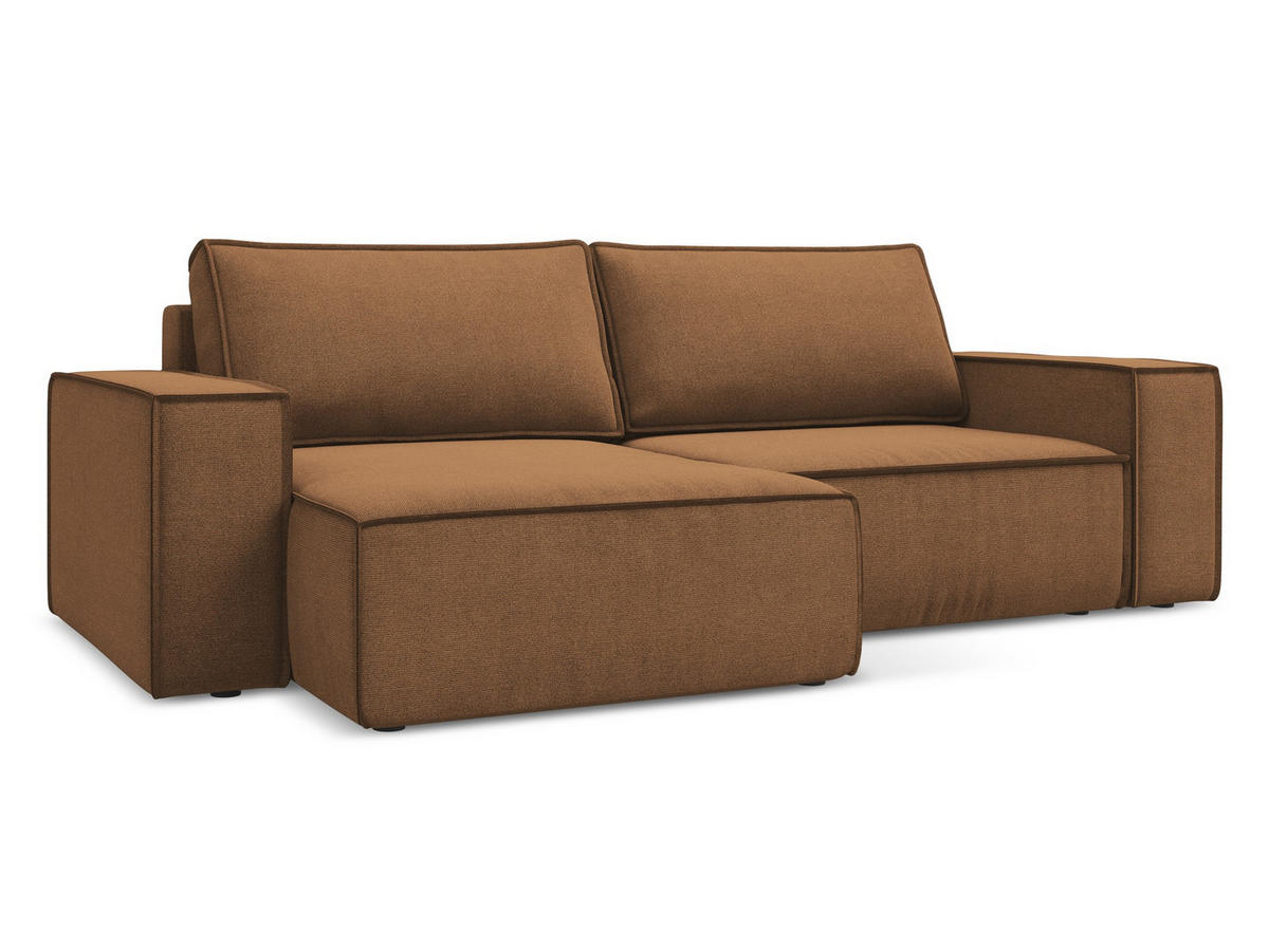 ECKSOFA mit Schlaffunktion Strukturstoff Stoff Orange - Terra cotta/Schwarz, Kunststoff/Textil (148/257cm) - Makamii