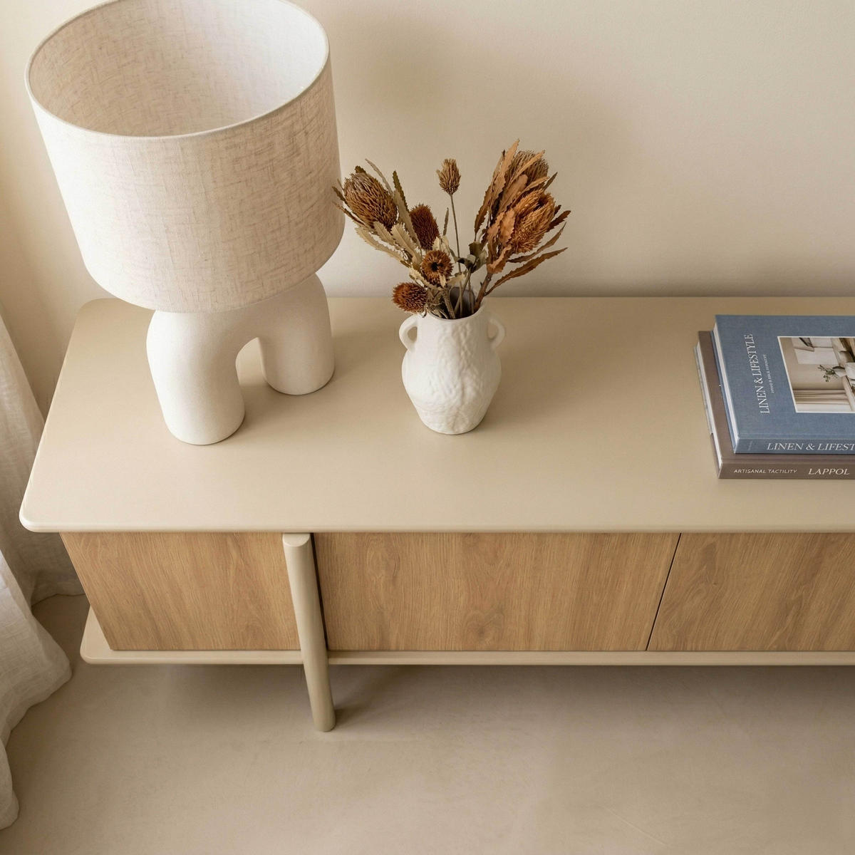 TV-MÖBEL mit 4 Türen, Beige - Beige, Holz (180/55/40cm) - Oviala