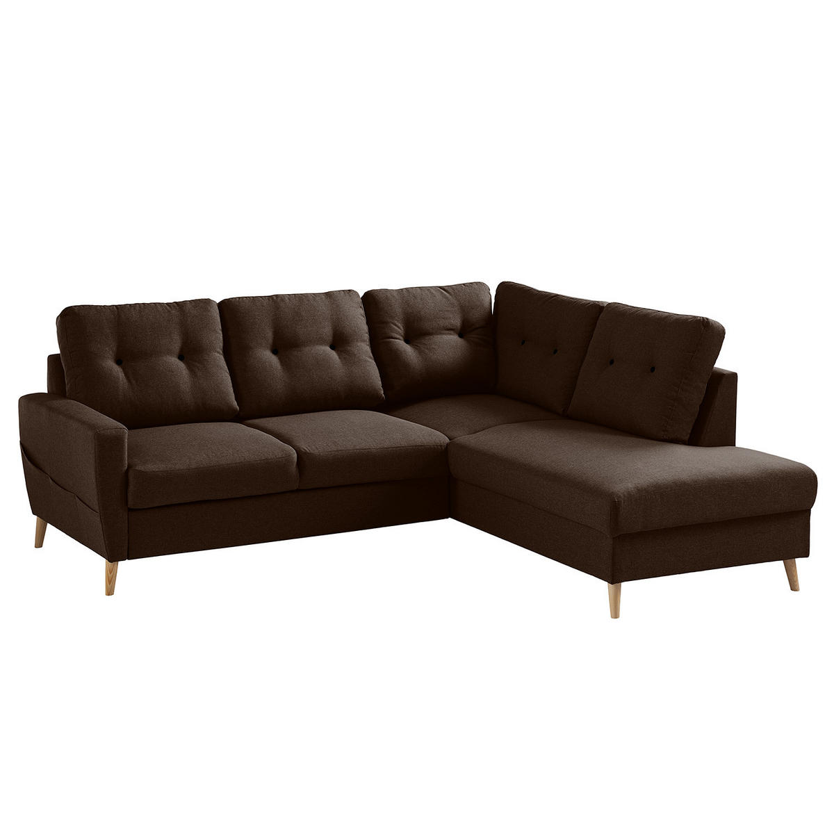 ECKSOFA mit Ottomane - Webstoff - Hellbraun/Dunkelbraun, Textil (230/200cm) - home24