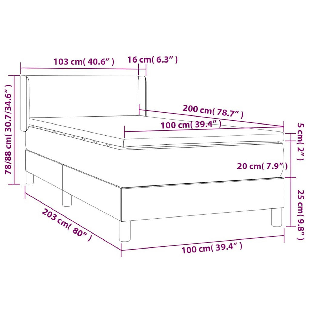 BOXSPRINGBETT 100/200 Cm Weiss Kunstleder - Weiß, Leder (103/203cm) - vidaXL