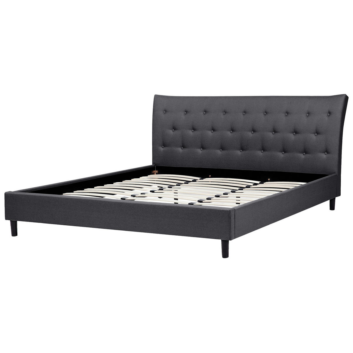 KLÄDD SÄNG med ribbotten 180x200 cm grå Saverne - Mörkgrå, Textil (180/200cm) - Beliani