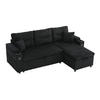 3-SITZER Eckschlafsofa Cord mit Stauraum und USB-Anschluss Schwarz 212,5/136/86 cm - Schwarz, Textil (136/212.5cm) - Redom