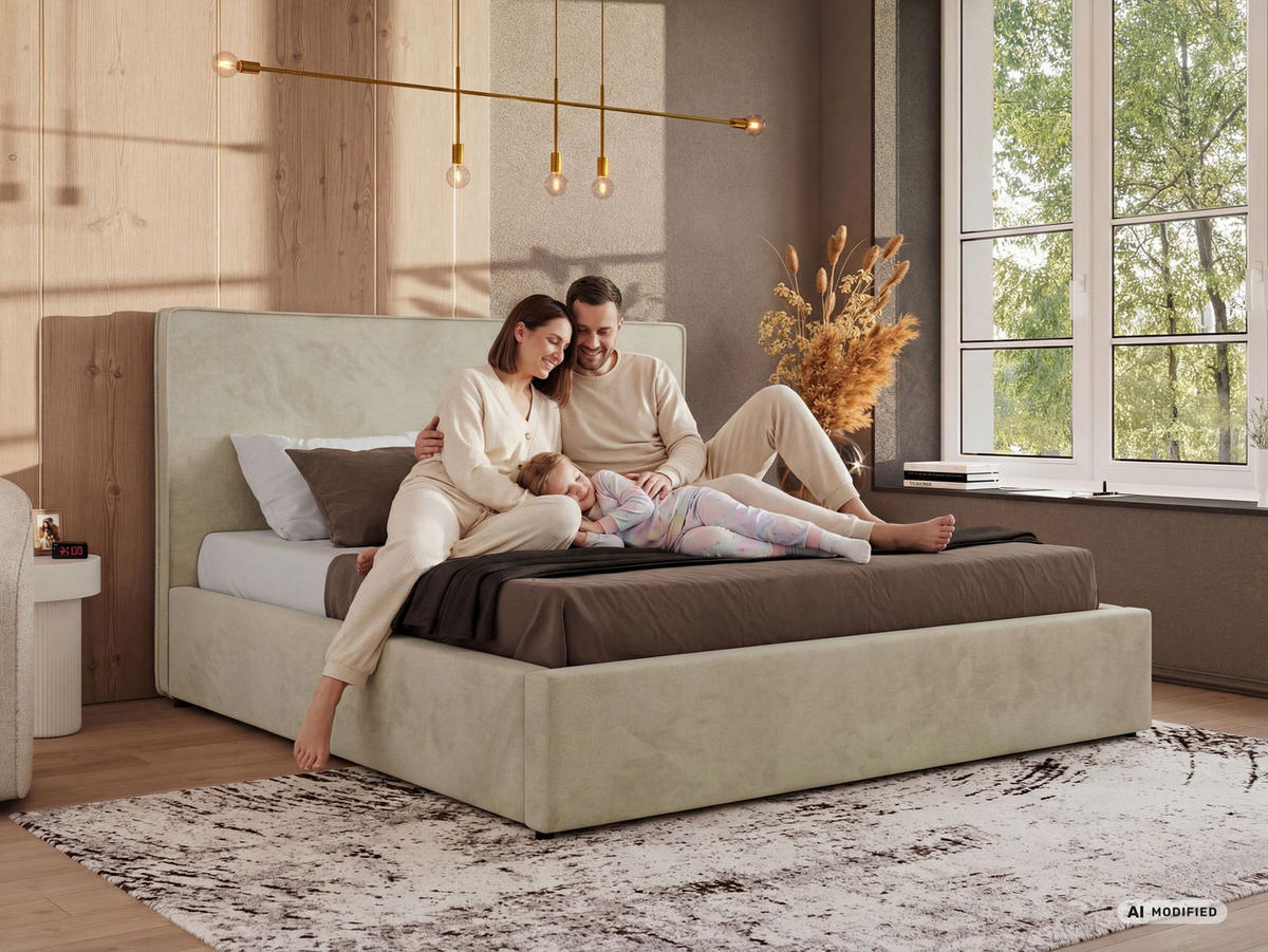 POLSTERBETT CORIVO CLASSIC 180/200 - Dunkelbeige Strukture - Schaum-Matratze - Taupe/Schwarz, Kunststoff/Textil (180/200cm) - MKS
