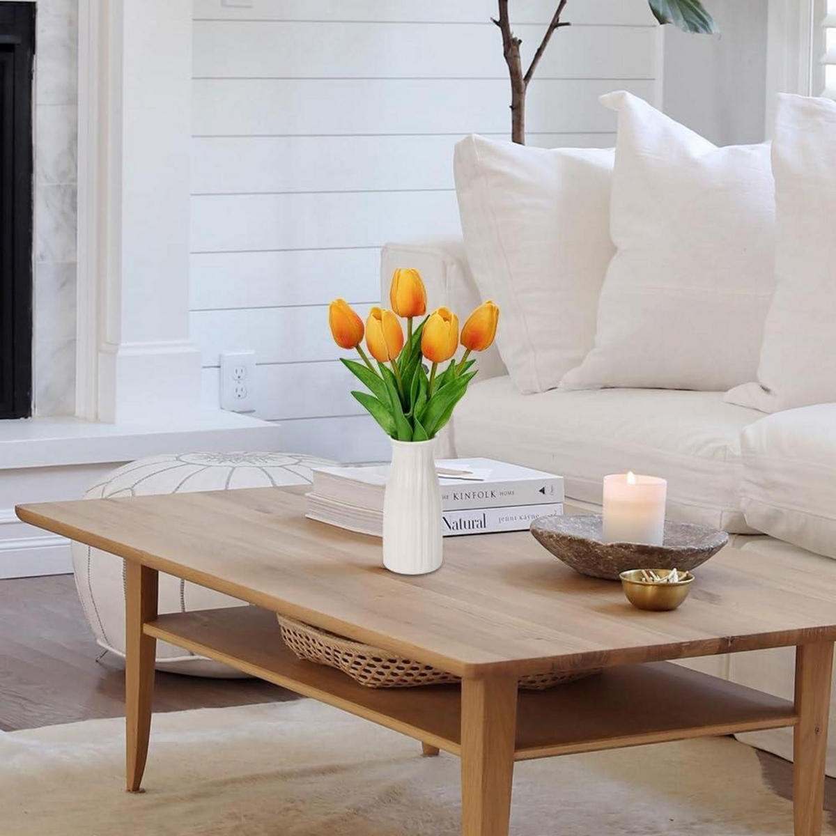 KUNSTBLUMEN Tulpenbund mit Vase 30 cm Orange - Orange, Keramik (10cm)