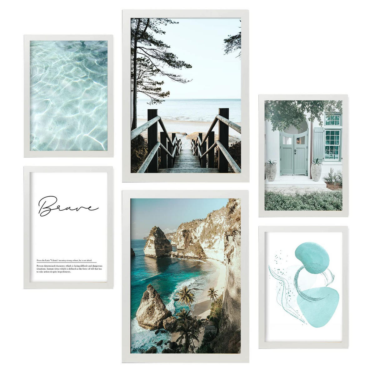 POSTER Set Mit 6 Türkises Wasser A3 & A4 Weißer Rahmen - Weiß, Papier (29/3cm) - Nacnic