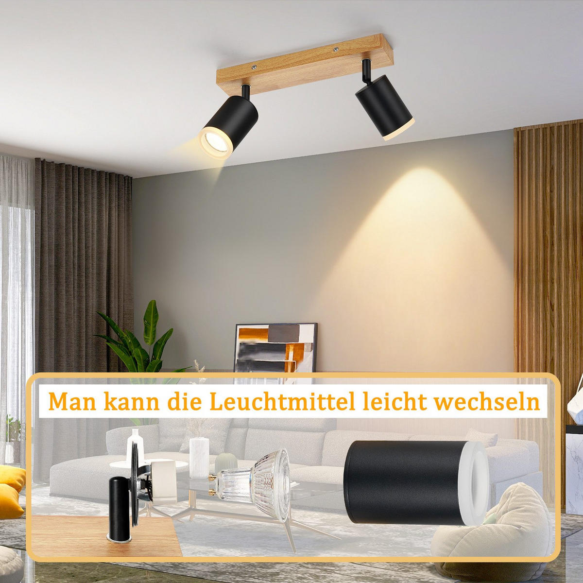 STRAHLER Darmstadt 2-flammig 28/6/15 cm - Schwarz, Holz (28/6/15cm) - Nettlife