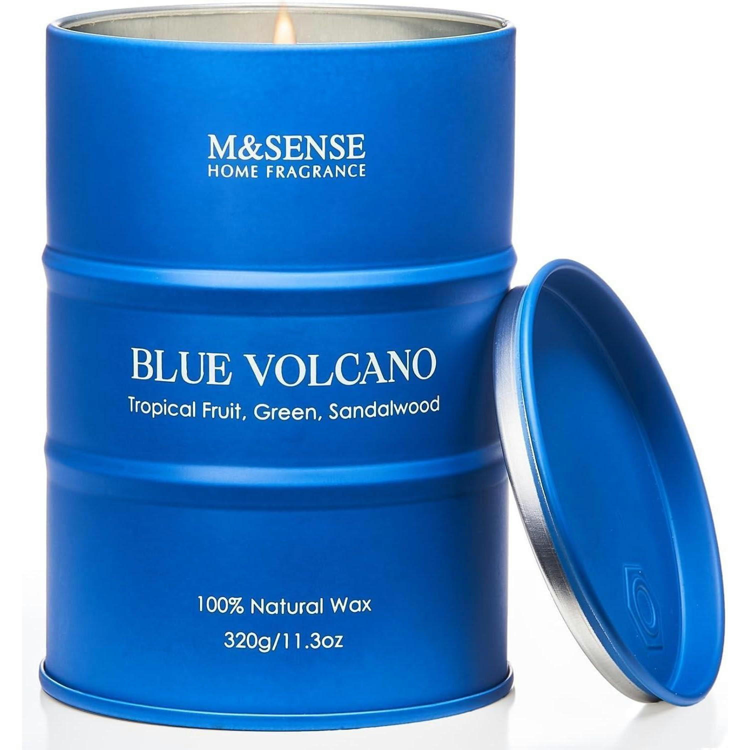 DUFTKERZE Blue Volcano Tropische Früchte 320g 70 Stunden Brenndauer - Blau, Paraffin (10.5cm)