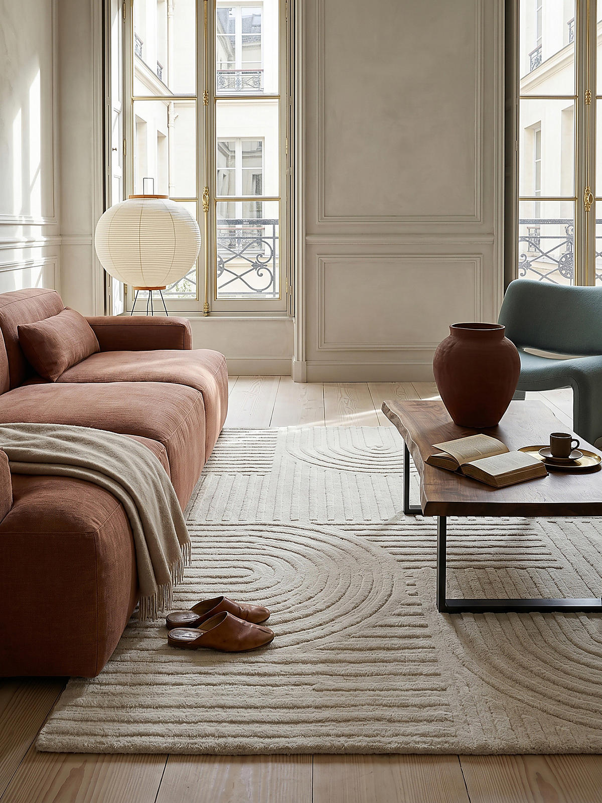 TEPPICH aus Wolle LEVEN in Elfenbein, geometrisch, 120 x 170 cm - Champagner, Textil (120/170cm) - KADIMA DESIGN