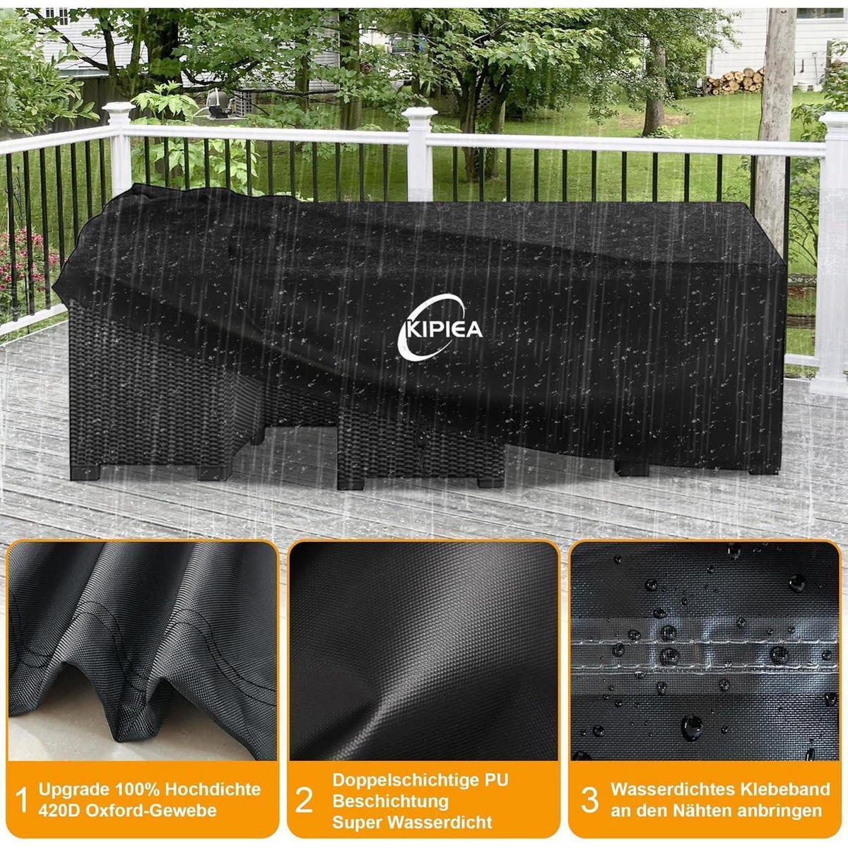 GARTENMÖBEL Abdeckung Wasserdicht 420D Oxford 290 x 198 x 71 cm - Schwarz, Textil (188/71/290cm)