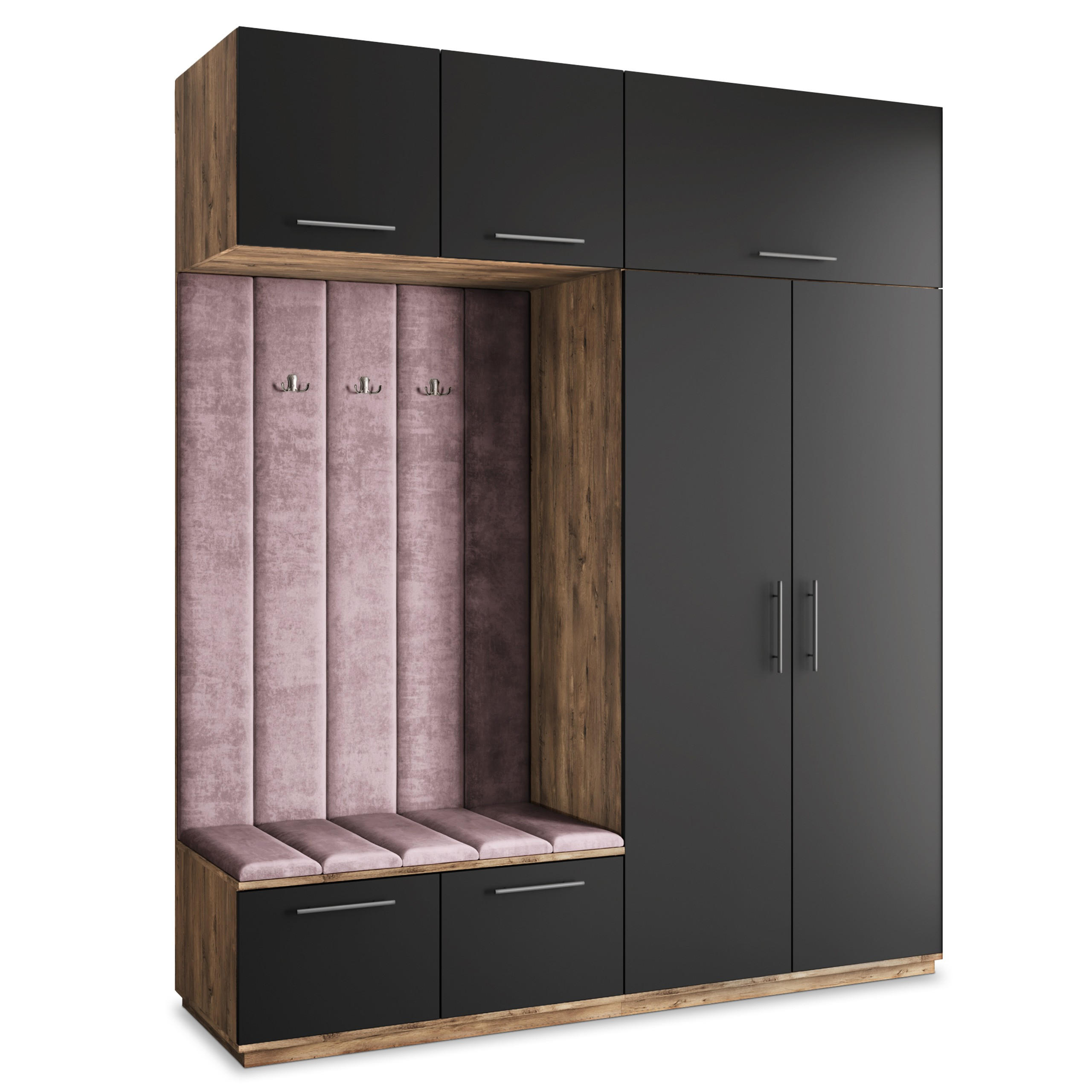 Masseno Garderobenschrank Eiche, Schwarz, Lila 200x240x60 cm